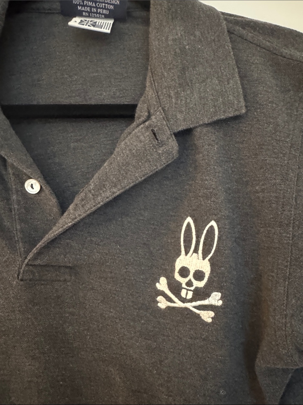 Psycho Bunny Charcoal Polo with White Bunny Skull Logo - Picture 4 of 5